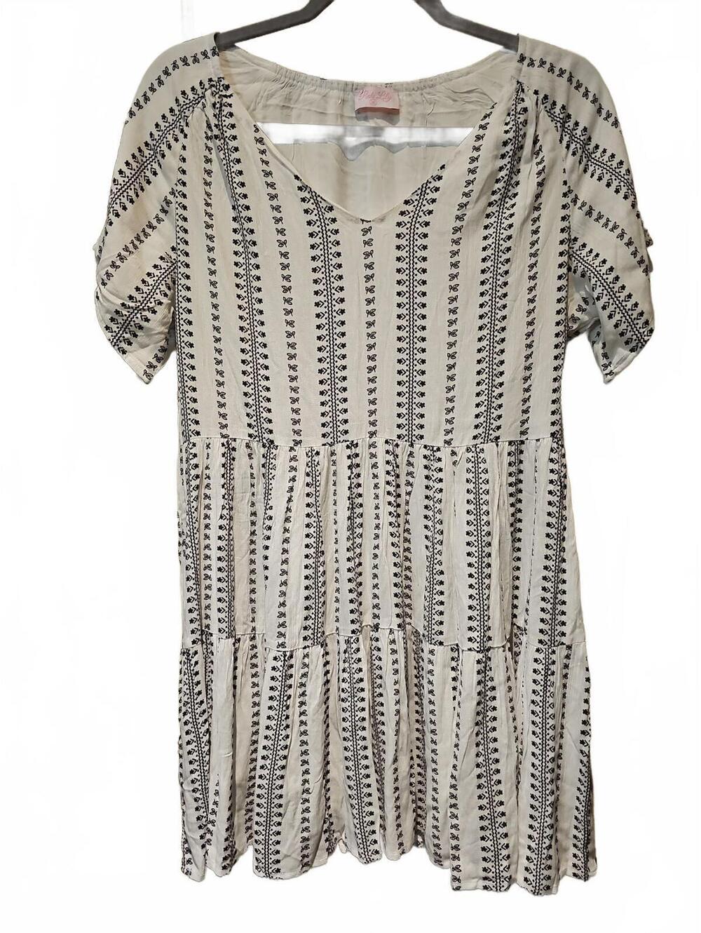 Pink Lily Feel The Flow Ivory Prited Babydoll Mini Dress Size M